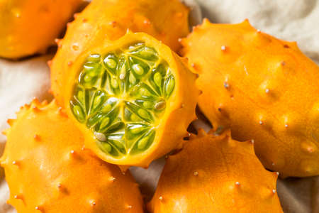 Raw Orange Organic  Kiwano Horned Melons Ready to Eatの写真素材