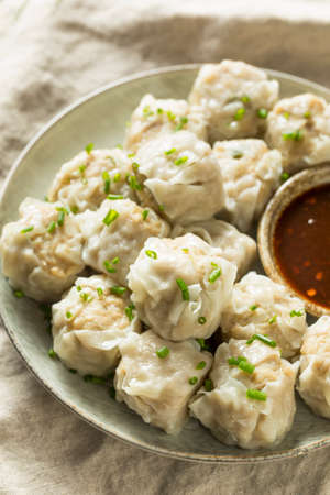 Homemade Pork Shu Mai Dumplings with Dipping Sauceの写真素材