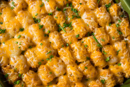 Homemade Tater Tot Hotdish Casserole with Beef and Cheeseの写真素材