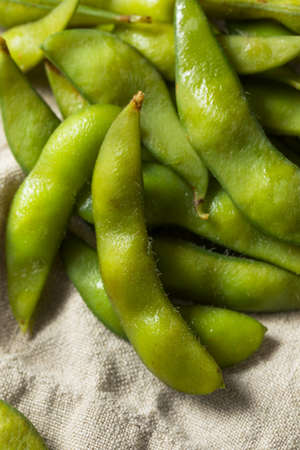 Raw Green Organic Edamame Soy Beans Ready to Eatの写真素材