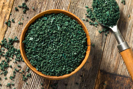 Raw Green Organic Algea Spirulina in a Bowlの写真素材