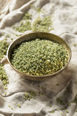 Raw Organic Green Bamboo Rice in a Bowlの写真素材