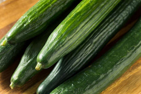 Raw Green Organic English Cucumbers Ready to Eatの写真素材