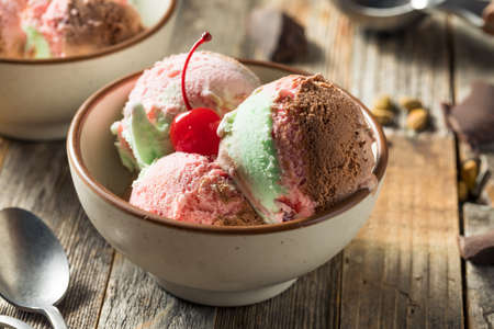 Sweet Spumoni Ice Cream with Cherry Pistachio and Chocolate