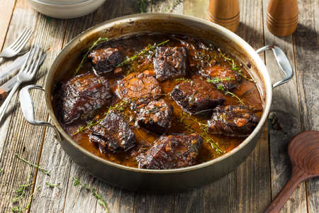 Homemade Braised Beef Short Ribs with Gravy and Potatoesの写真素材