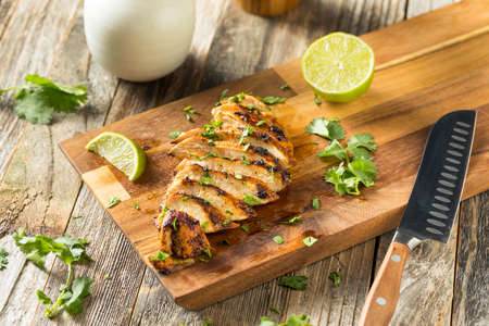 Homemade Grilled Chipotle Chicken Breast with Cilantro and LImeの写真素材
