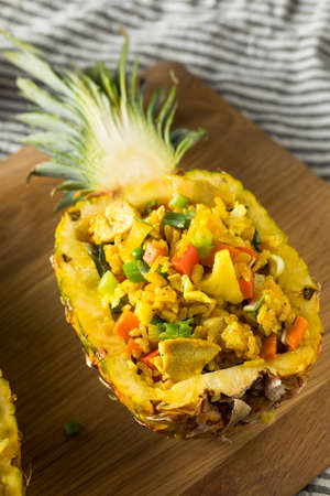 Homemade Pineapple Chicken Fried Rice in a Bowlの写真素材