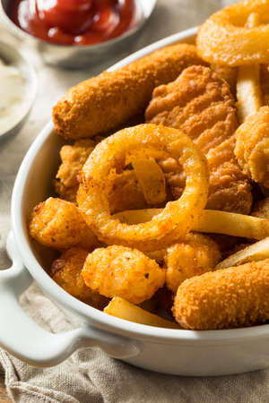 Homemade Deep Fried Munch Basket with French Fries Tater Tots and Chicken