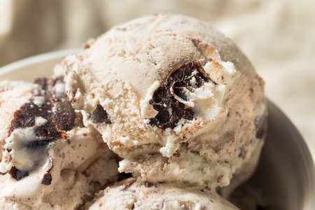 Homemade Moose Tracks Ice Cream in a Bowlの写真素材