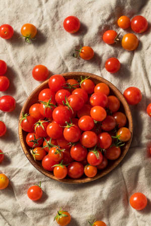 Raw Organic Heirloom Cherry Tomatoes in a Bowlの写真素材