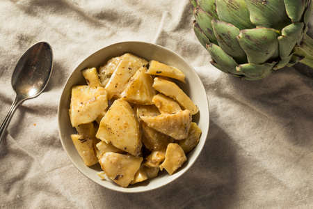 Organic Marinated Artichoke Hearts in a Bowlの写真素材