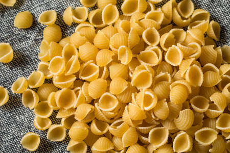 Dry Organic Macaroni Shells in a Pileの写真素材