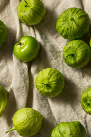 Organic Green Fresh Tomatillos in a Huskの写真素材