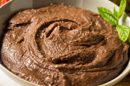 Homemade Chocolate Dessert Hummus Dip with Apples and Naan