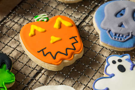 Scary Homemade Halloween Cookies Ready to Eatの写真素材
