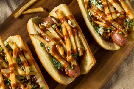 Homemade Cleveland Polish Boy Sandwich with BBQ and French Fries