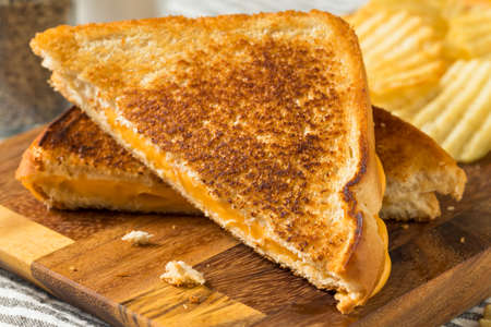 Homemade Grilled Cheese Sandwich with Potato Chipsの写真素材
