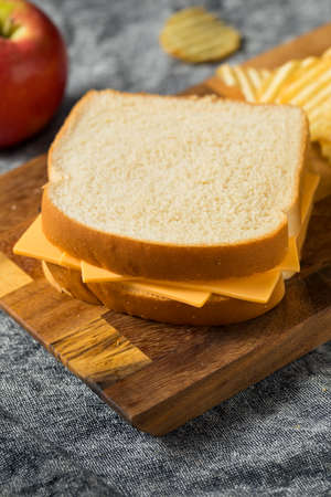 Homemade American Cheese Sandwich with Potato Chipsの写真素材