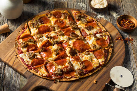 Homemade St Louis Style Pepperoni PIzza with Cheeseの写真素材