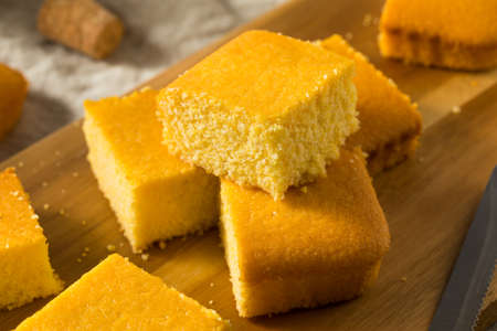 Homemade Cut Up Cornbread Ready to Eatの写真素材
