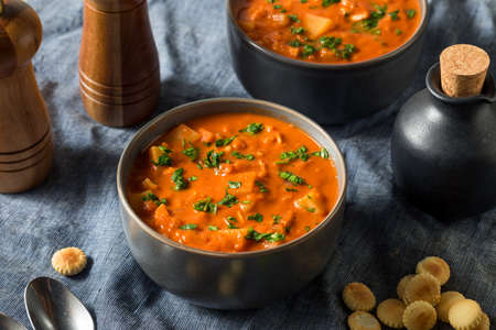Homemade Red Tomato Manhattan Clam Chowder with Parsley