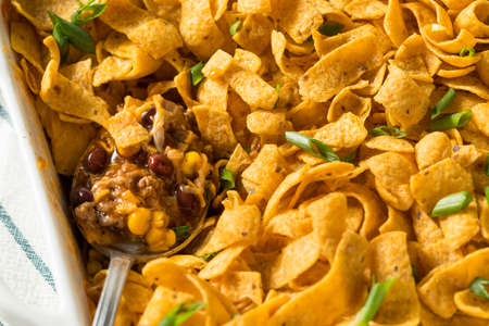 Homemade Frito PIe Mexican Casserole with Cheese and Beans
