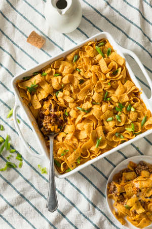 Homemade Frito PIe Mexican Casserole with Cheese and Beans