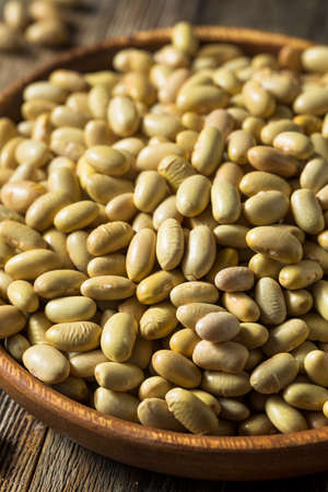 Raw Yellow Organic Perruano Beans in a Bowlの写真素材