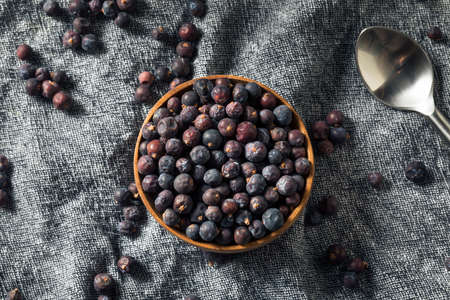 Raw Purple Organic Juniper Berries in a Bowlの写真素材