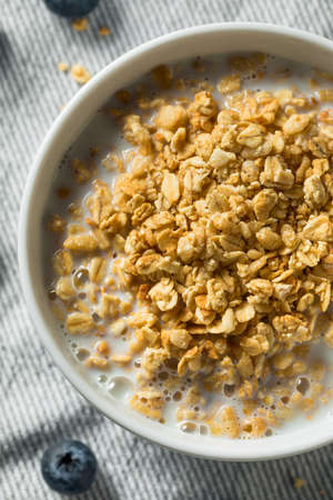 Healthy Organic Granola with Milk for Breakfast in a Bowl