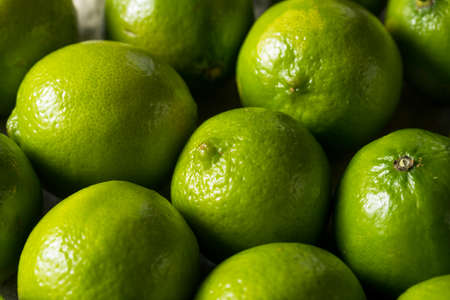 Raw Organic Green Limes in a bunchの写真素材