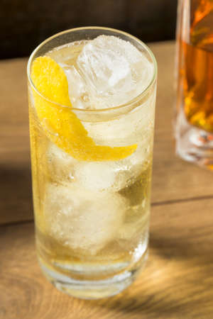 Alcoholic Whiskey and Soda Highball with Lemonの写真素材