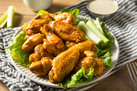 Homemade Spicy Buffalo Chicken Wings with Ranchの写真素材