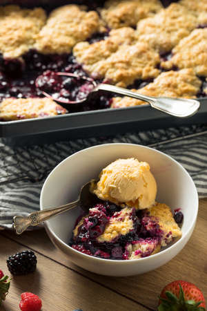 Homemade Berry Cobbler with Ice Cream Ready to Eatの写真素材