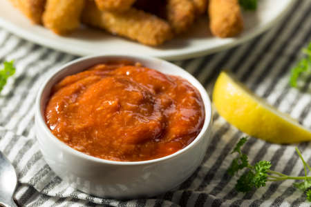 Homemade Spicy Cocktail Sauce for Dipping Seafoodの写真素材
