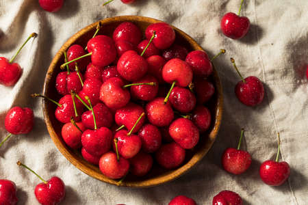Raw Red Organic Cherries Ready to Eatの写真素材