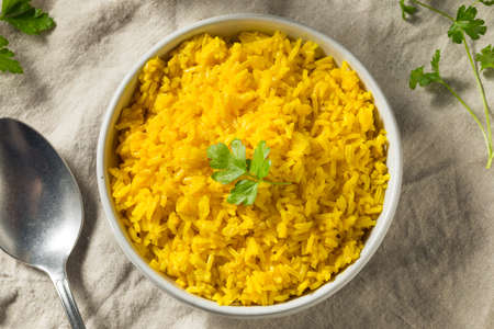 Homemade Steamed Turmeric Rice in a Bowl
