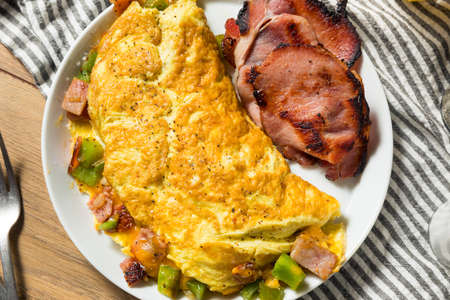Homemade Ham and Pepper Denver Omelette with Cheddar Cheese