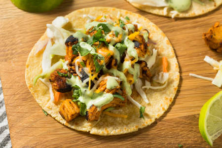 Homemade Chicken Meixcan Street Tacos with Cheese and Cremaの写真素材