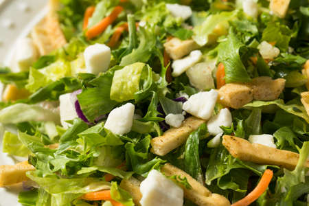 Healthy Greek Balsamic Romaine Salad with Feta and Croutonsの写真素材