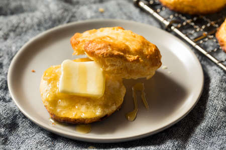 Homemade Flakey Buttermilk Biscuits Ready to Eatの写真素材