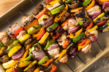 Homemade Grilled Chicken Kebab Skewers with Healthy Veggiesの写真素材