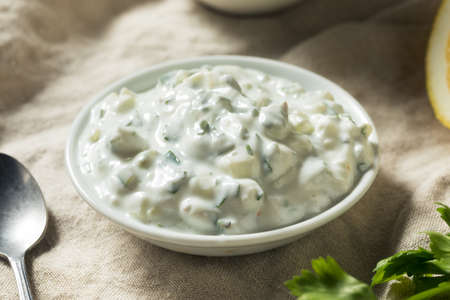 Homemade Greek Tzatziki Sauce with Dill and Cucumberの写真素材