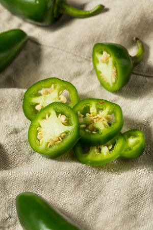 Raw Green Organic Jalepno Peppers Ready to Useの写真素材