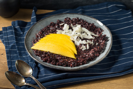Homemade Purple Mango Sticky Rice with Coconut Milkの写真素材