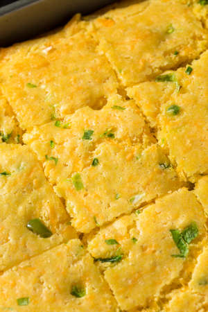 Homemade Spicy Jalapeno Cornbread Cut into Squares