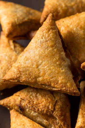 Homemade Indian Potato and Lentil Samosas with Dipping Chutneyの写真素材