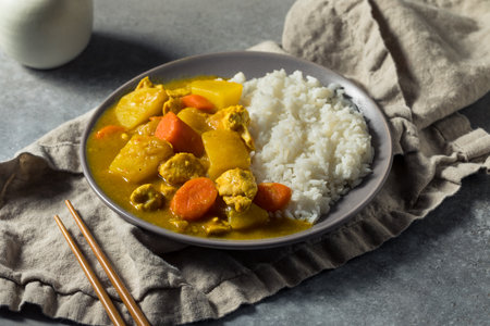 Homemade Japanese Chicken Curry with Rice and Potatoの写真素材