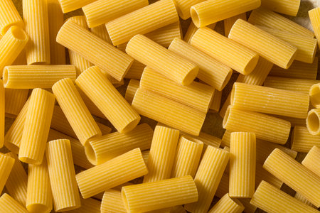 Organic Dry Rigatoni Pasta in a Bowlの写真素材