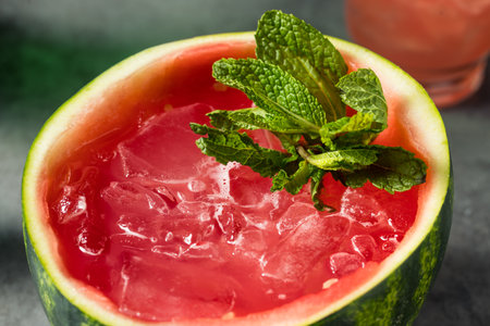 Refreshing Boozy Watermelon Soju Cocktail with Mintの写真素材